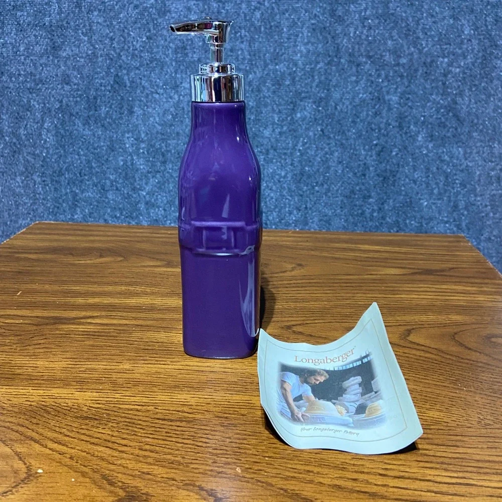 Longaberger Woven Traditions Pottery Pump Dispenser Eggplant Purple 3186270 Box